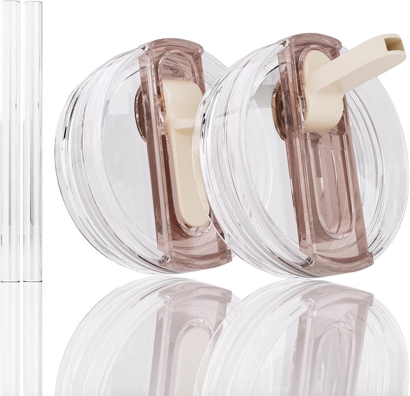 CeleVista 2 Pack Flip Straw Lid for Stanley 40 oz Quencher H2.0 & ProTour (Cream) - Image 1